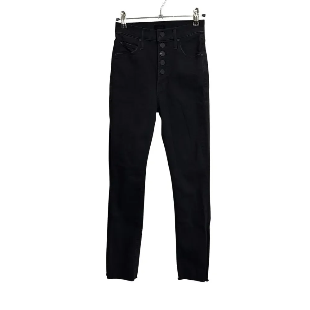 MOTHER Pixie Dazzler Jeans Women 25 Black Skinny High Rise Ankle Fray Not Guilty